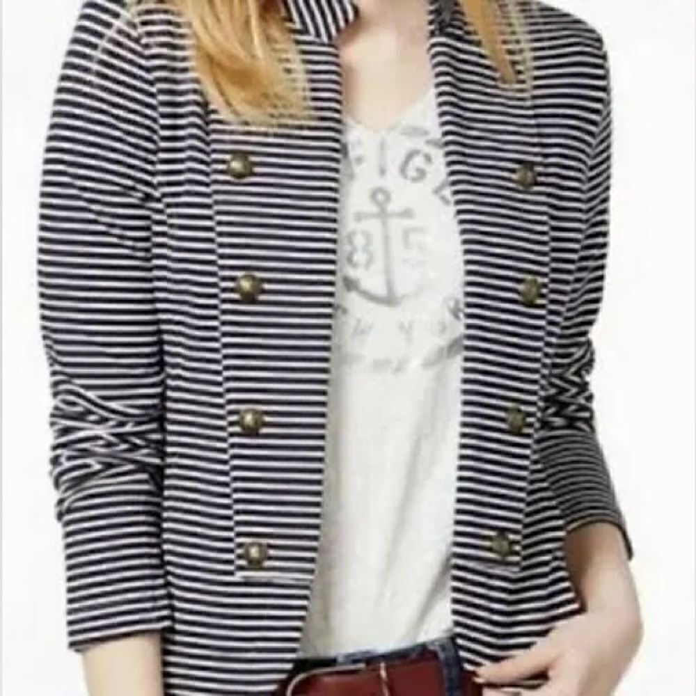 NEW Tommy Hilfiger Navy Blue And White Double Breasted Jacket
